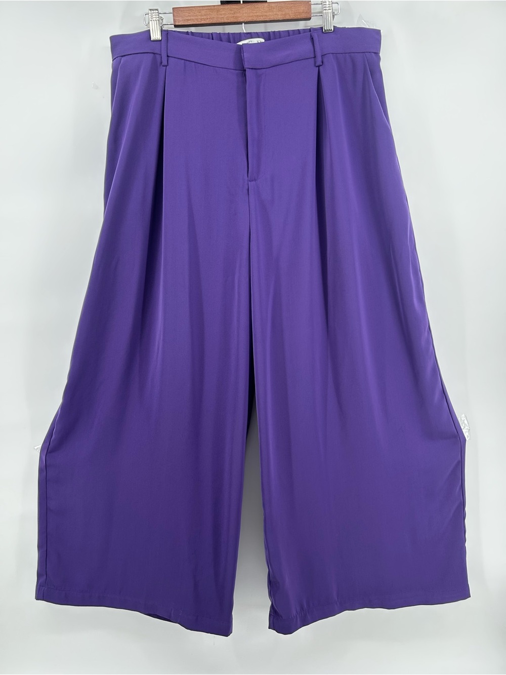 Tronjori Women High Waist Casual Wide Leg Purple Pants Trousers Size XXL